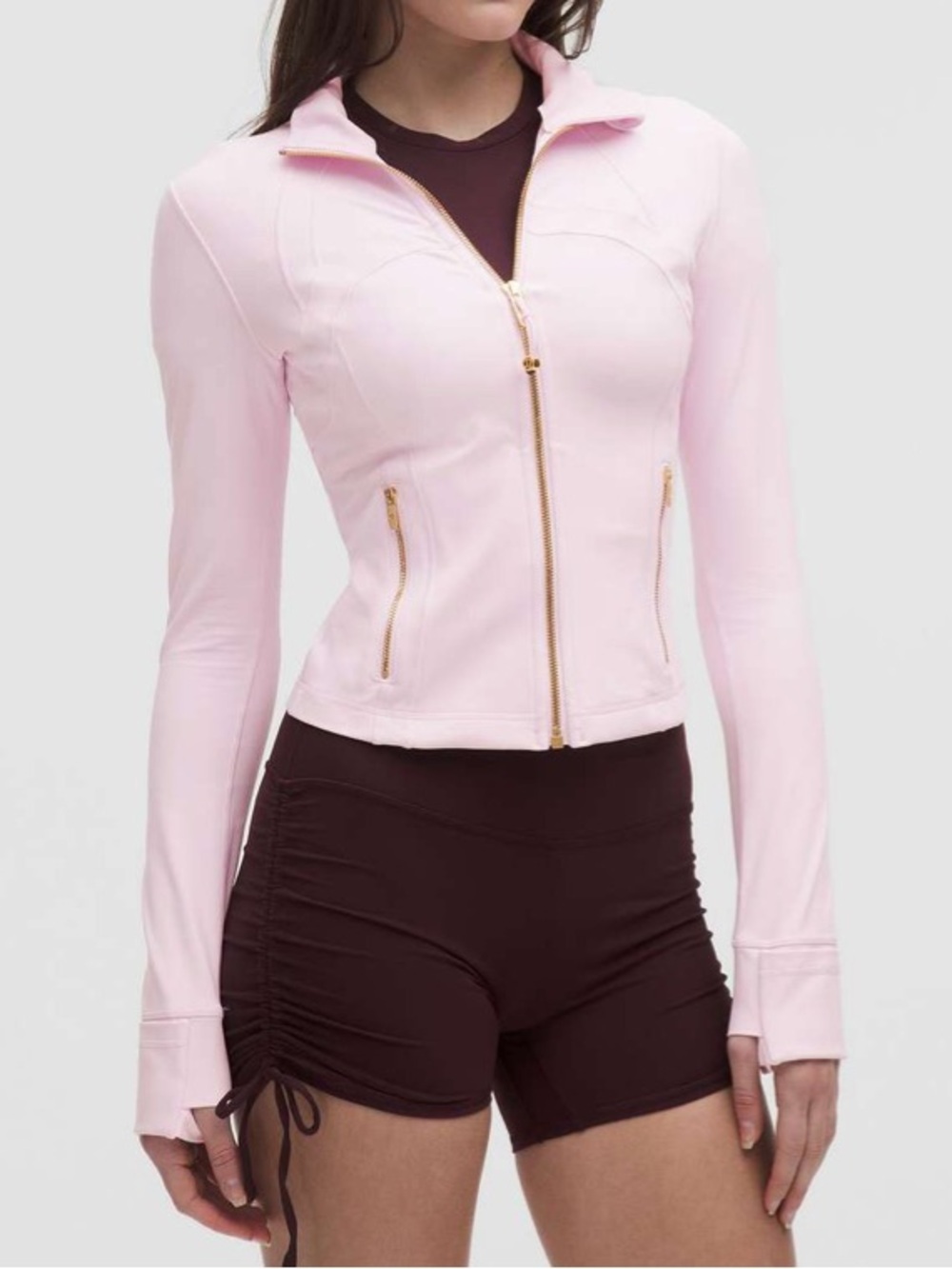lululemon Cropped Define Jacket in Pink Organza with Gold Zippers RARE